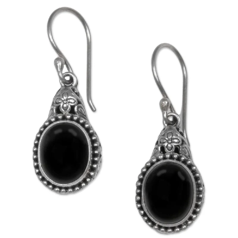 Bold garnet earrings-Handmade Sterling Silver 'Deepest Night' Onyx Earrings (India) - 1.4L*0.5W