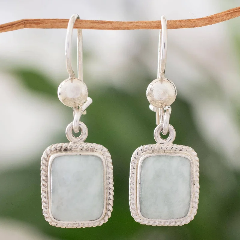 Textured earrings-Handmade Sterling Silver 'Divine Light' Jade Earrings (Guatemala) - 1.2L*0.5W