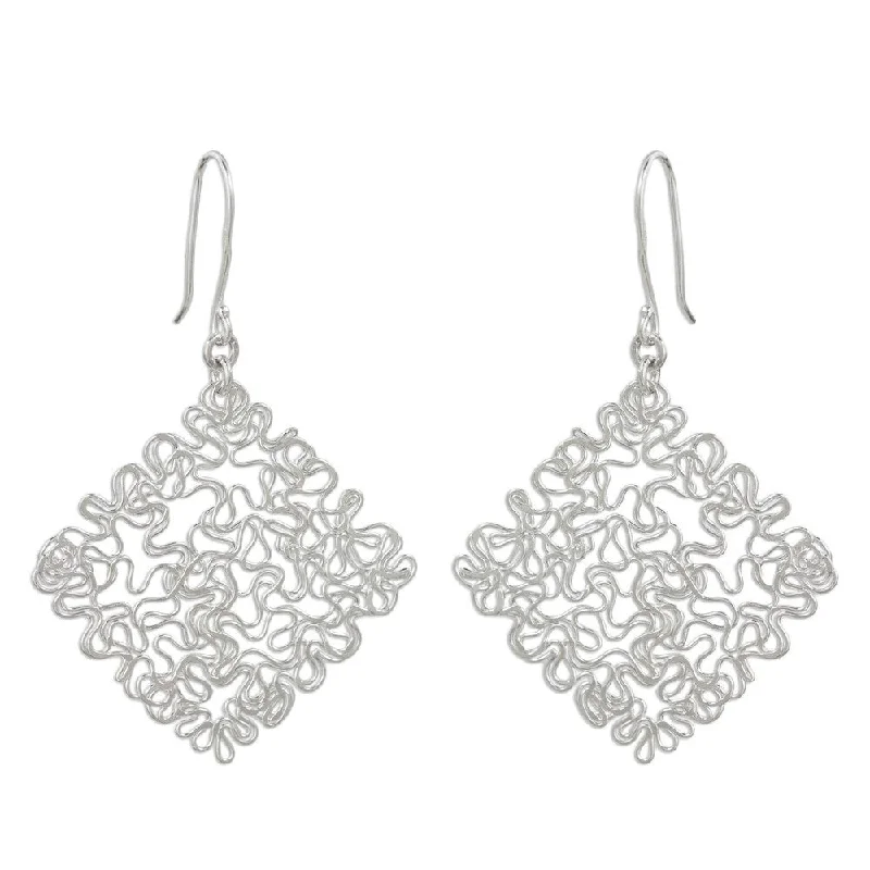 Rough rim earrings-Handmade Sterling Silver 'Freedom Square' Earrings (Thailand) - White - 2.5*1.7