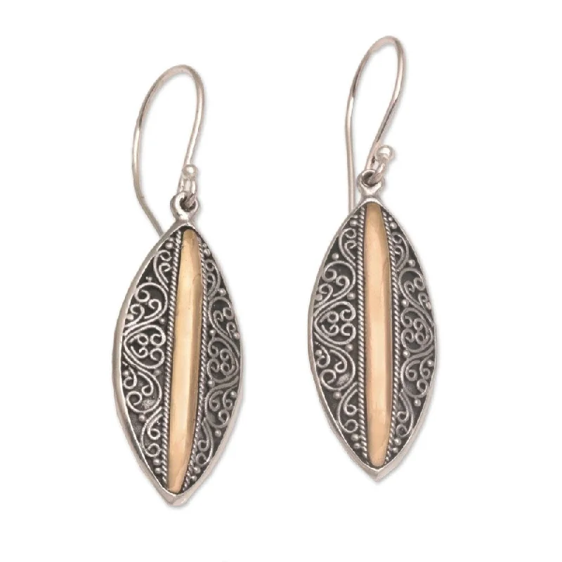 Polished palladium earrings-Handmade Sterling Silver Gold Accent Luminous Shields Earrings (Indonesia) - 1.7*0.5