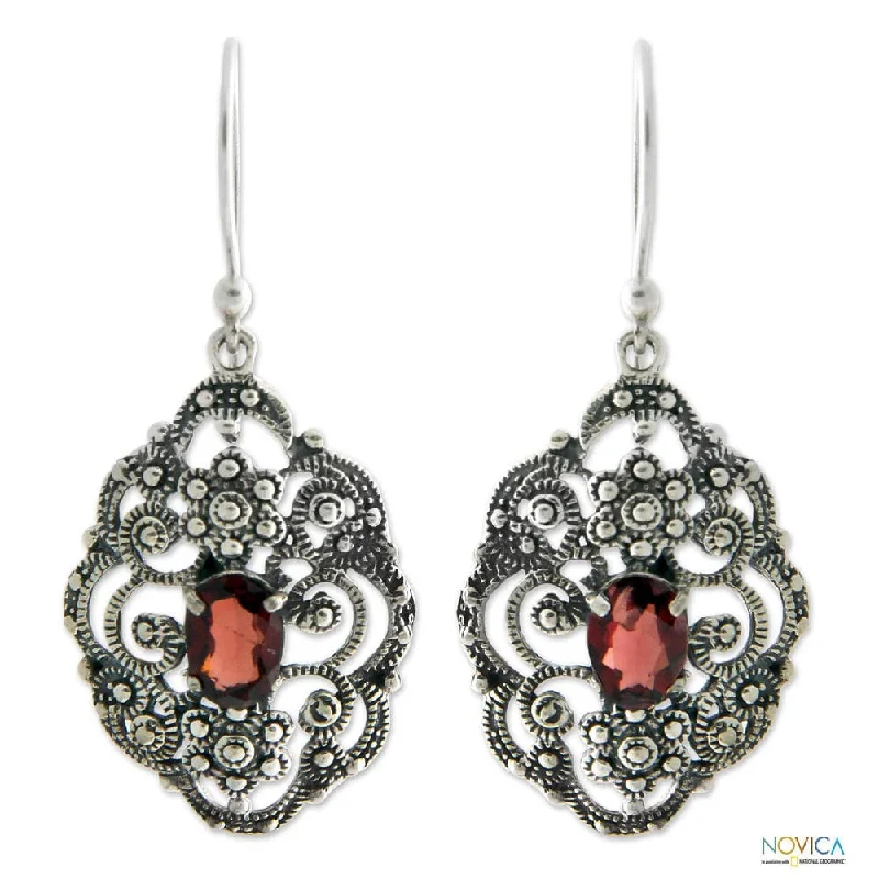 Bold garnet earrings-Handmade Sterling Silver 'Kuta Princess' Garnet Earrings (Indonesia)