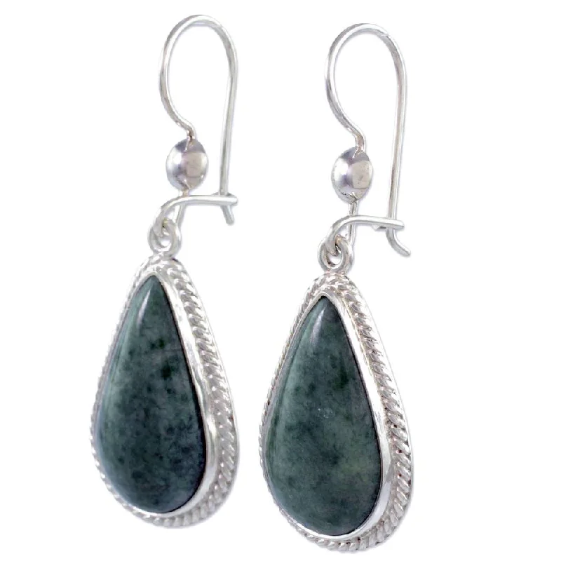 Tapered stone earrings-Handmade Sterling Silver 'Light Green Sacred Quetzal' Jade Earrings (Guatemala)