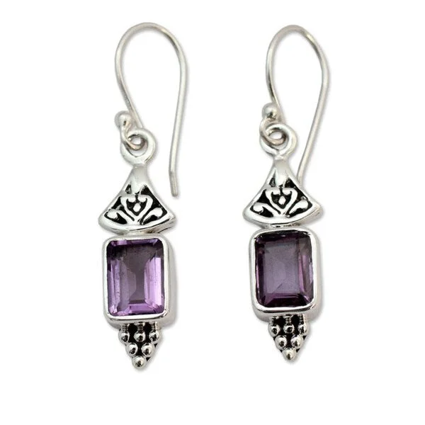 Twisted knot earrings-Handmade Sterling Silver Lilac Lantern Purple Amethyst Dangling Earrings (India) - 1.5*0.3