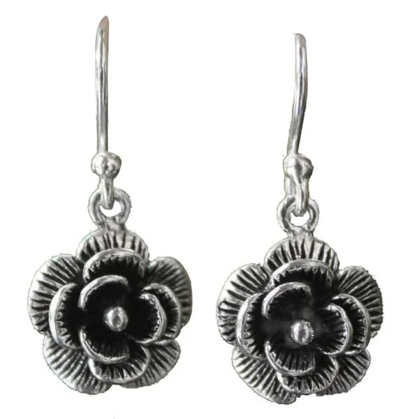 Embedded earrings-Handmade Sterling Silver 'Loy Kratong Rose' Earrings (Thailand)