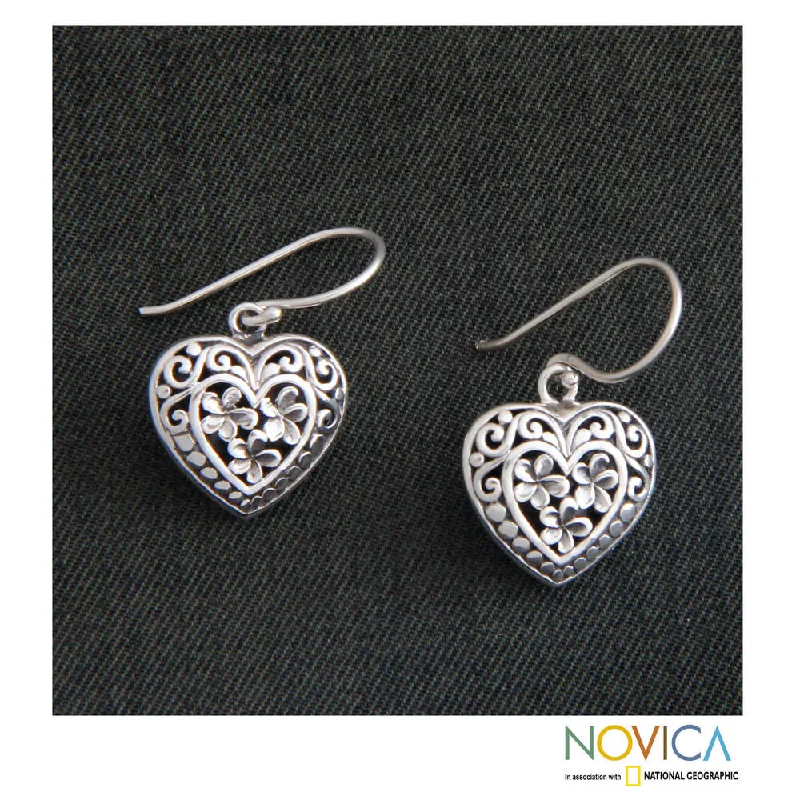 Bud-shaped earrings-Handmade Sterling Silver 'Loyal Hearts' Earrings (Indonesia)