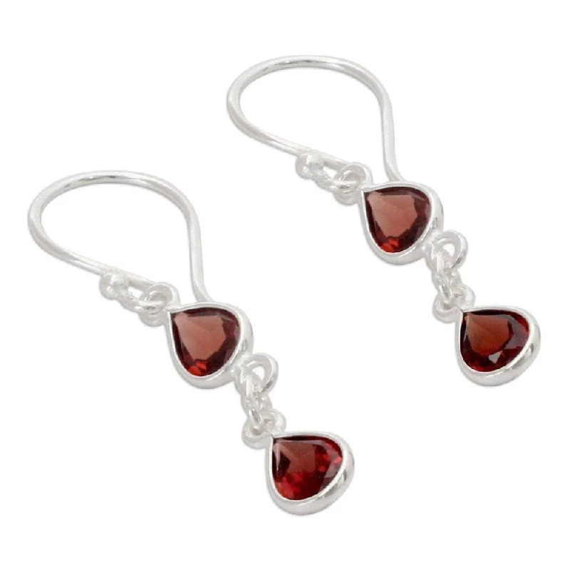 Hand-chiseled earrings-Handmade Sterling Silver Mystical Femme Garnet Earrings (India) - 1.6*0.2