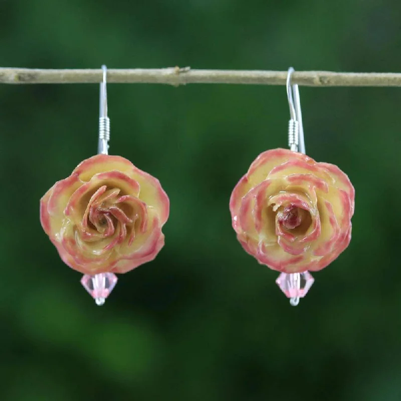 Radiant onyx earrings-Handmade Sterling Silver Natural Rose 'Floral Temptation' Earrings (Thailand) - 1.5L*1W