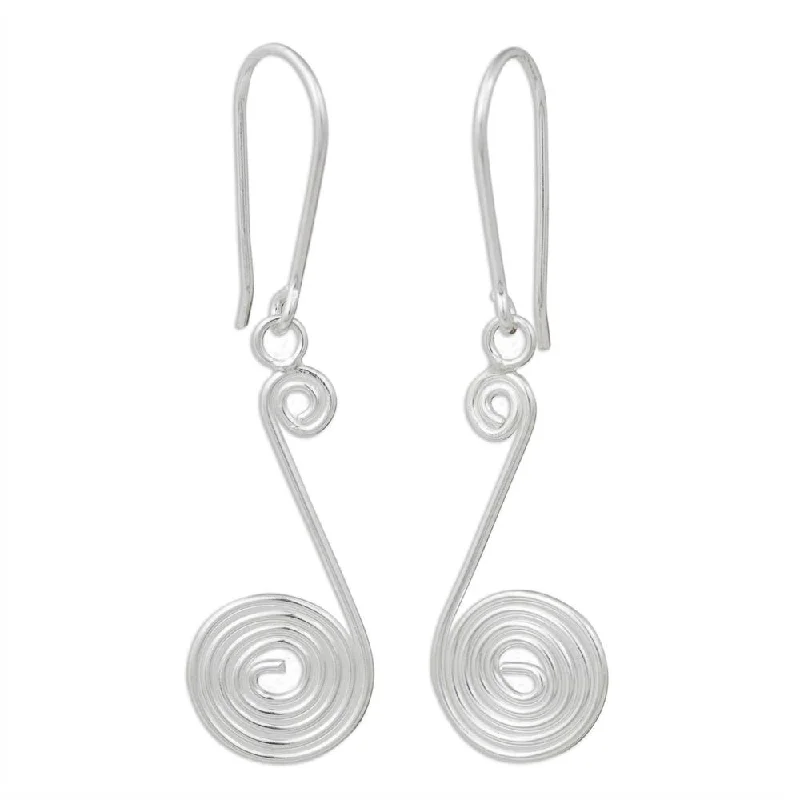 Embedded earrings-Handmade Sterling Silver 'Young Fronds' Earrings (Thailand) - 1.9L*0.5W