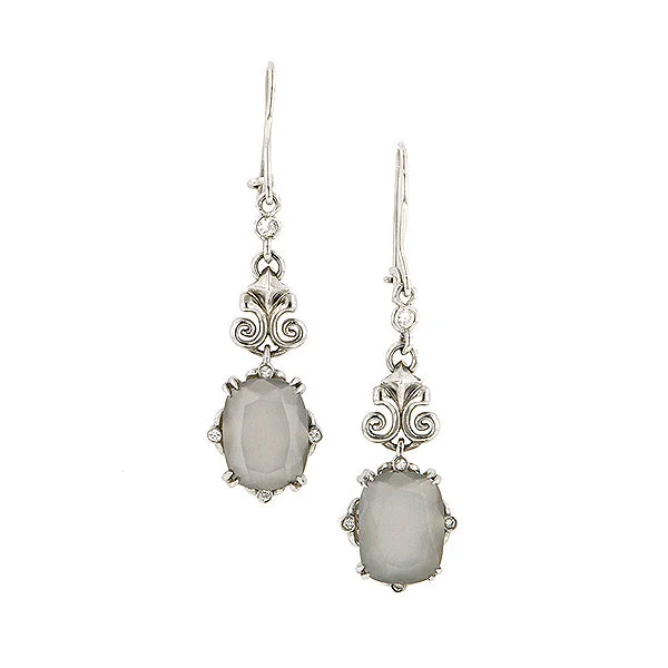 Mosaic hoop earrings-Cushion Moonstone & Diamond Drop Earrings- Heirloom by Doyle & Doyle