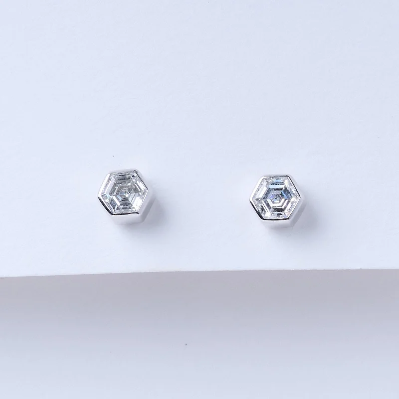 Vintage citrine earrings-Hexagonal Diamond Stud Earrings