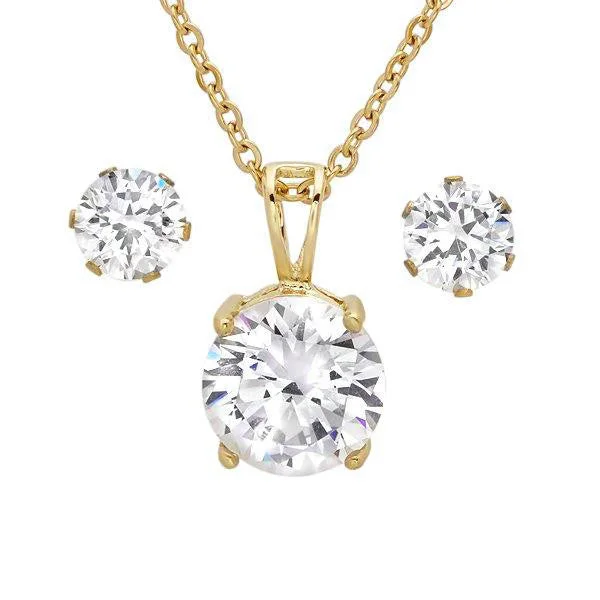 Gentle edge earrings-Ladies 18 KT Gold Plated Earring/Pendant Set with Simulated Diamond