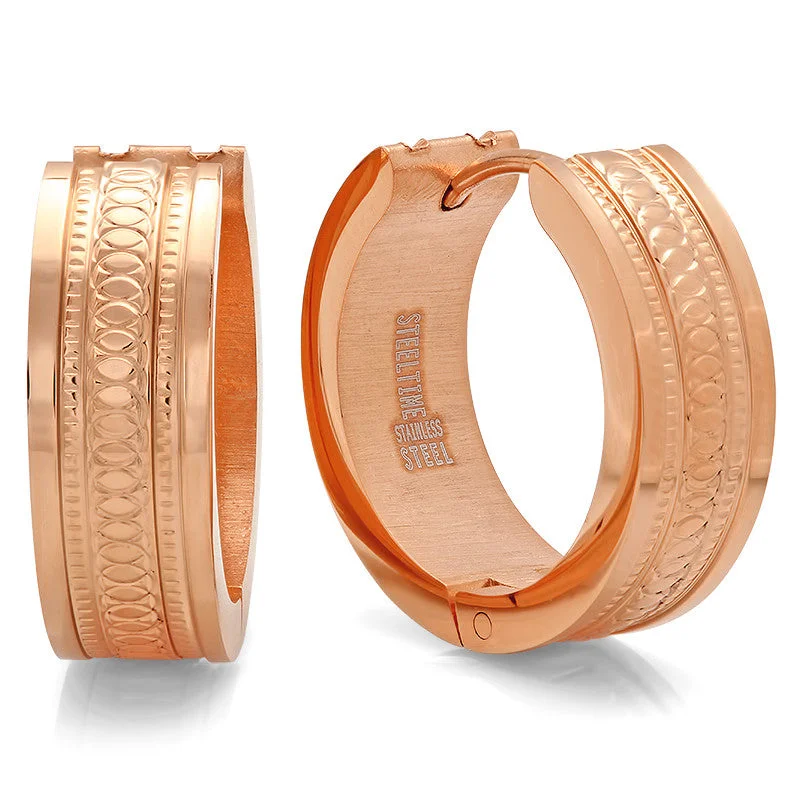 Mosaic hoop earrings-Ladies 18 KT Rose Gold Plated Huggie Earrings with Criss Cross Design