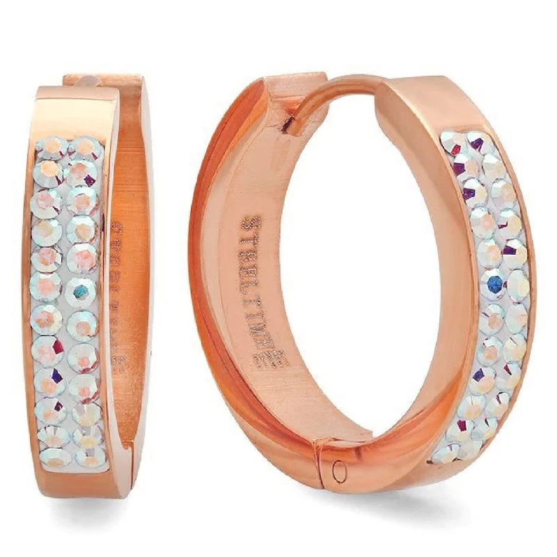 Full-set pave earrings-Ladies 18 Kt Rose Gold Plated Huggie Earrings with Swarovski Crystals With Colors 21mm