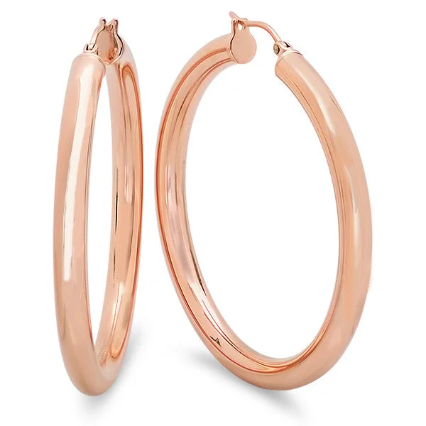 Long diamond earrings-Ladies 18 KT Rose Gold Plated Wide Hoop Earrings 55mm