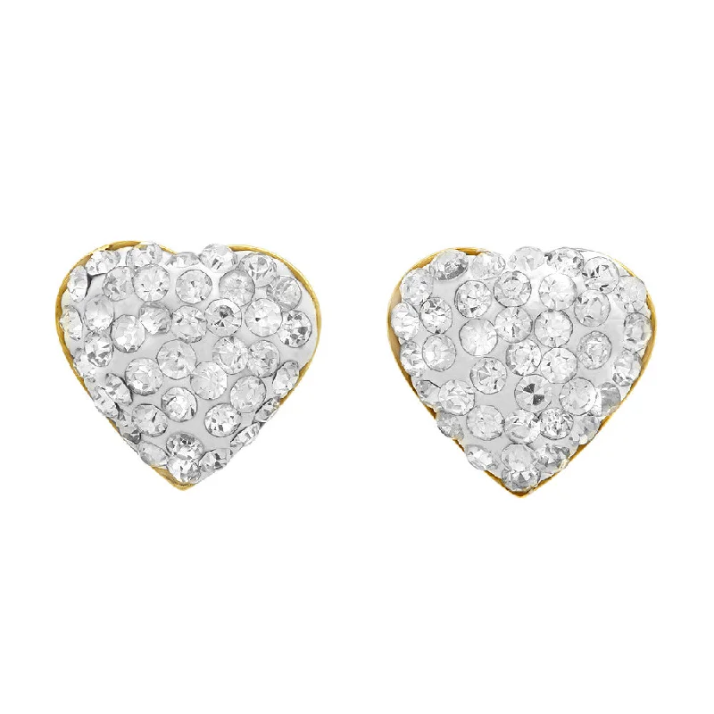 Glinting drop earrings-Ladies 18k Gold Plated Stainless Steel Heart Cz Earrings