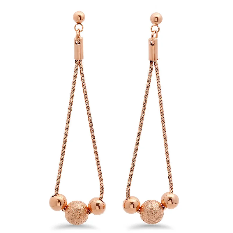 Smooth sweep earrings-Ladies 18k Rose Gold Plated Stainless Steel Hanging Earrings