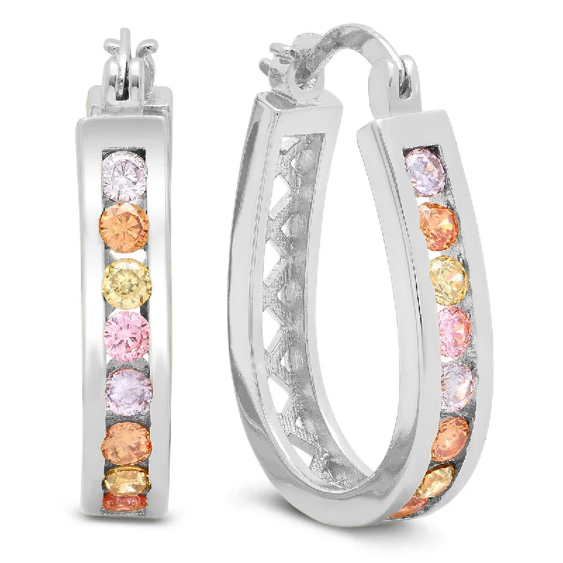 Smelted gold earrings-Ladies 18k white gold plated multicolored hoop earrings