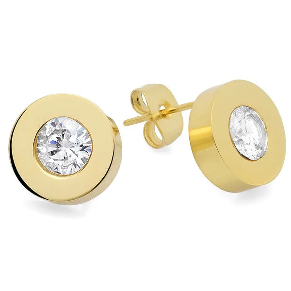 Forged gold earrings-Ladies 18kt Gold Plated Stainless Steel Swarovski Earrings