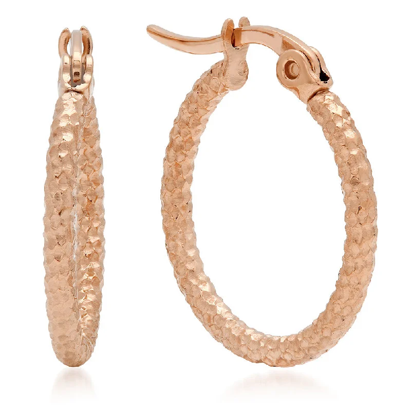 Shimmering crystal earrings-Ladies 18kt Rose Gold Plated Stainless Steel Hoop Earrings