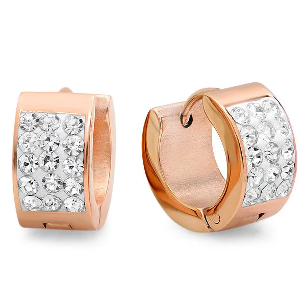 Bud-shaped earrings-Ladies 18kt Rose Gold Plated Stainless Steel Huggies Earrings 12mm