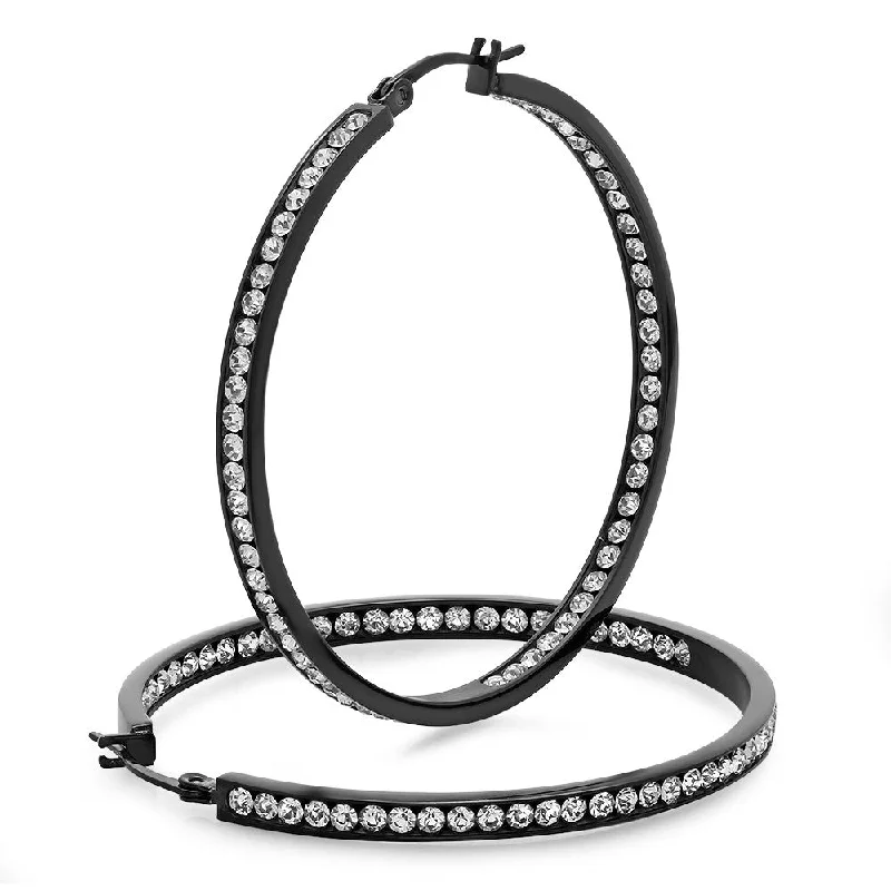 Stacked birthstone earrings-Ladies Black IP Stainless Steel Hoop 50mm Earrings