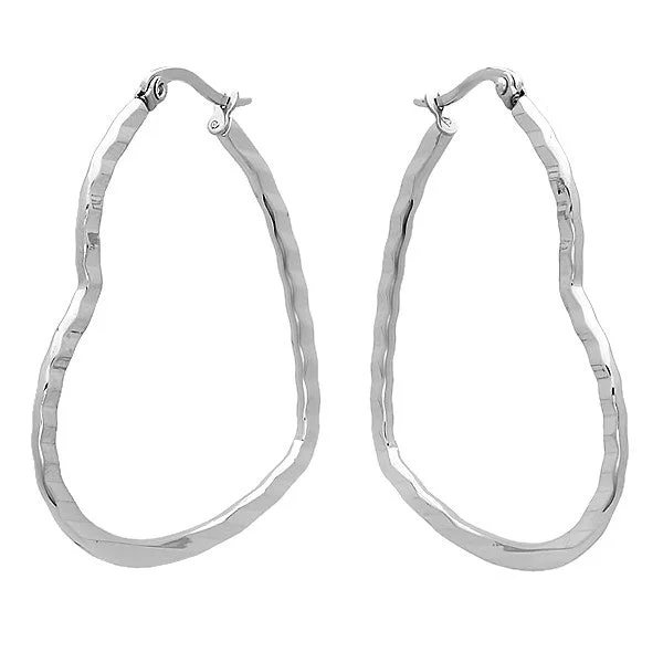 Glistening tourmaline earrings-Ladies Stainless Steel Heart Hoop Earrings