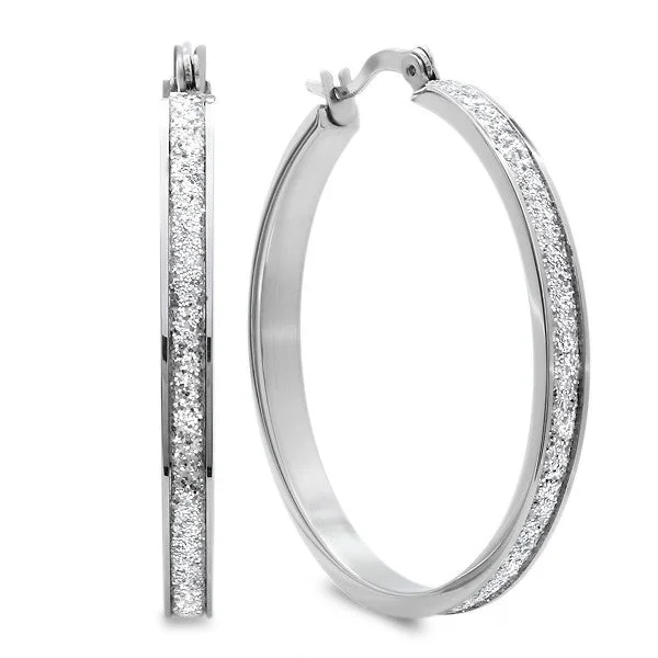 Seamless hoop earrings-Ladies Stainless Steel Glitter Hoop Earrings