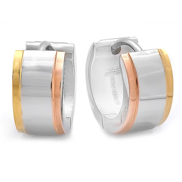 Ridged edge earrings-Ladies Stainless Steel Mulit-Colored Huggie Earrings