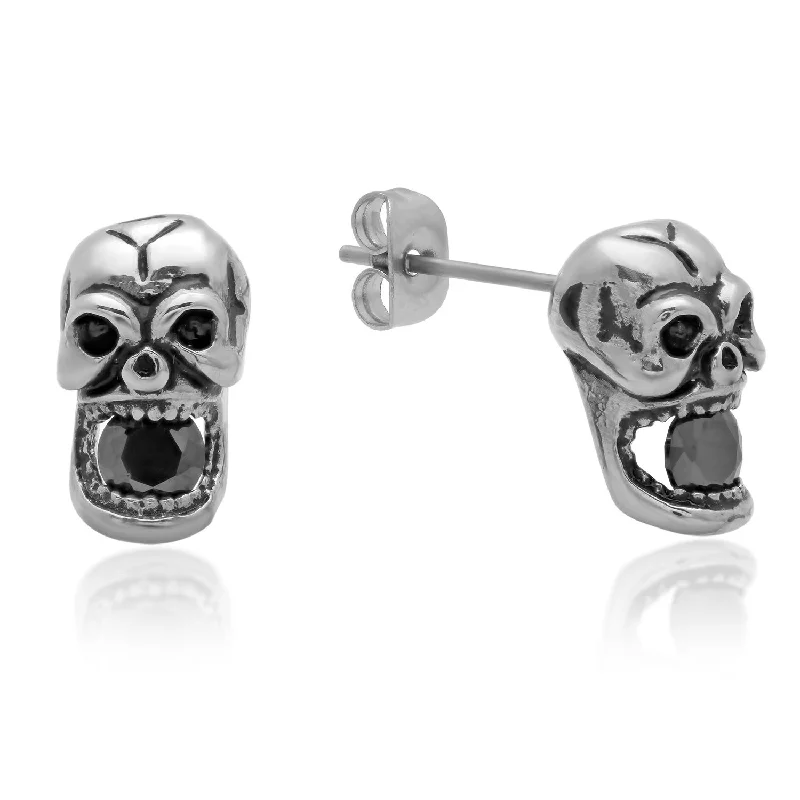 Twisting design earrings-Ladies Stainless Steel Skull Earrings