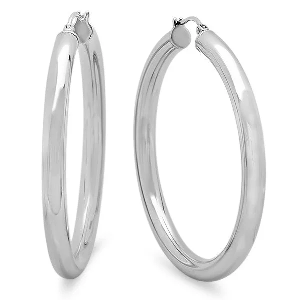 Shiny gold earrings-Ladies Stainless Steel Wide Hoop Earrings 55mm