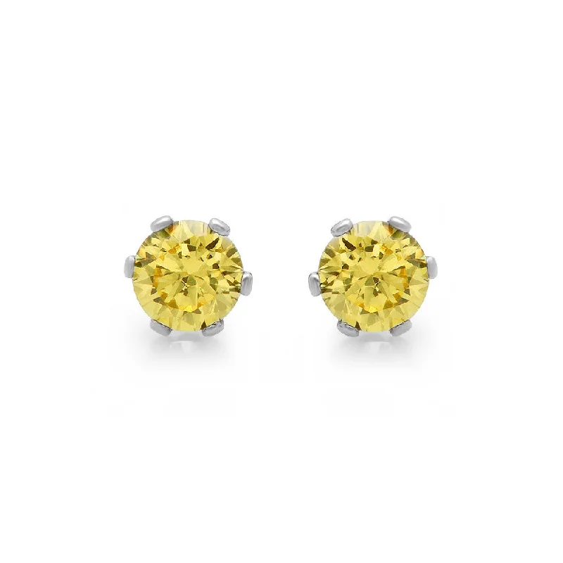 Full-set pave earrings-Ladies Stainless Steel With Yellow CZ Stud Earrings