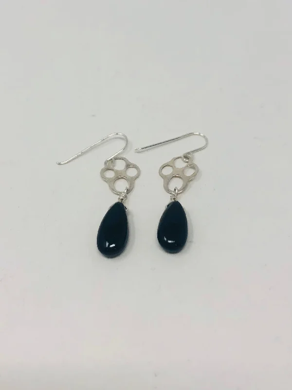 Jagged sapphire earrings-Link with Long Onyx Drop Steerling Earrings