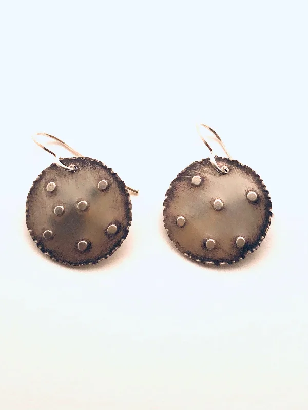 Radiant platinum earrings-Medium Polka Dot Earrings - Oxidized Silver