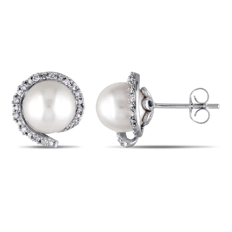 Fractured crystal earrings-Miadora 10k White Gold Cultured Freshwater Pearl and 1/10ct TDW Diamond Stud Earrings (H-I, I2-I3) (8-8.5 mm)