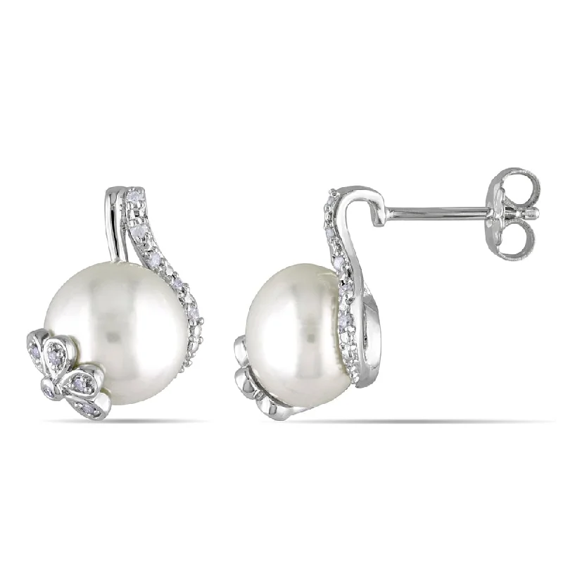 Nested stone earrings-Miadora Sterling Silver White Pearl and 1/10ct TDW Diamond Stud Earrings (H-I, I2-I3)