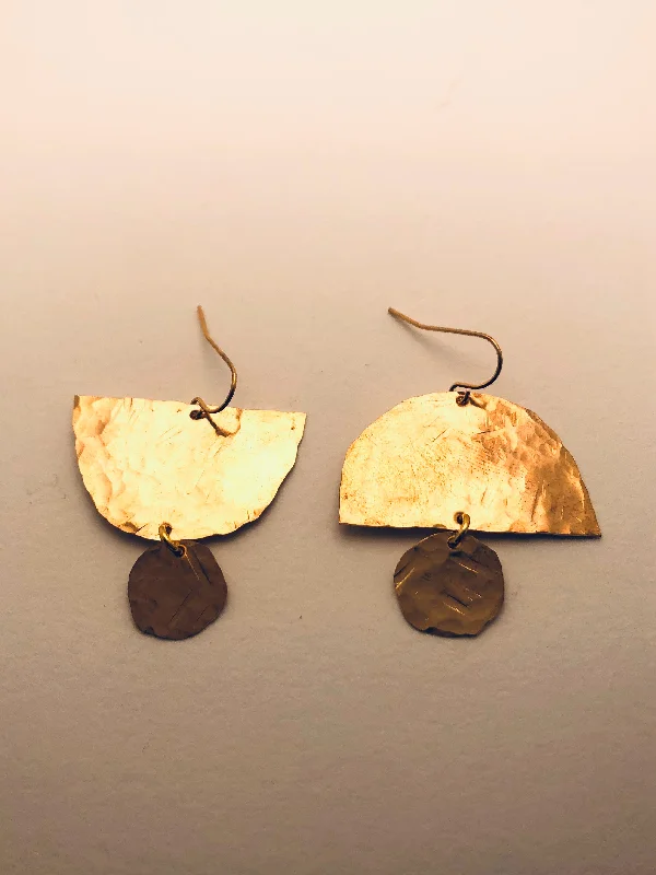 Shiny gold earrings-Moi et Toi Hand Hammered Brass Earrings