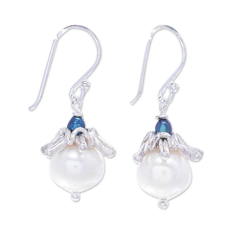 Deep-set stone earrings-NOVICA Angels of Joy, Cultured pearl dangle earrings - 1*0.5