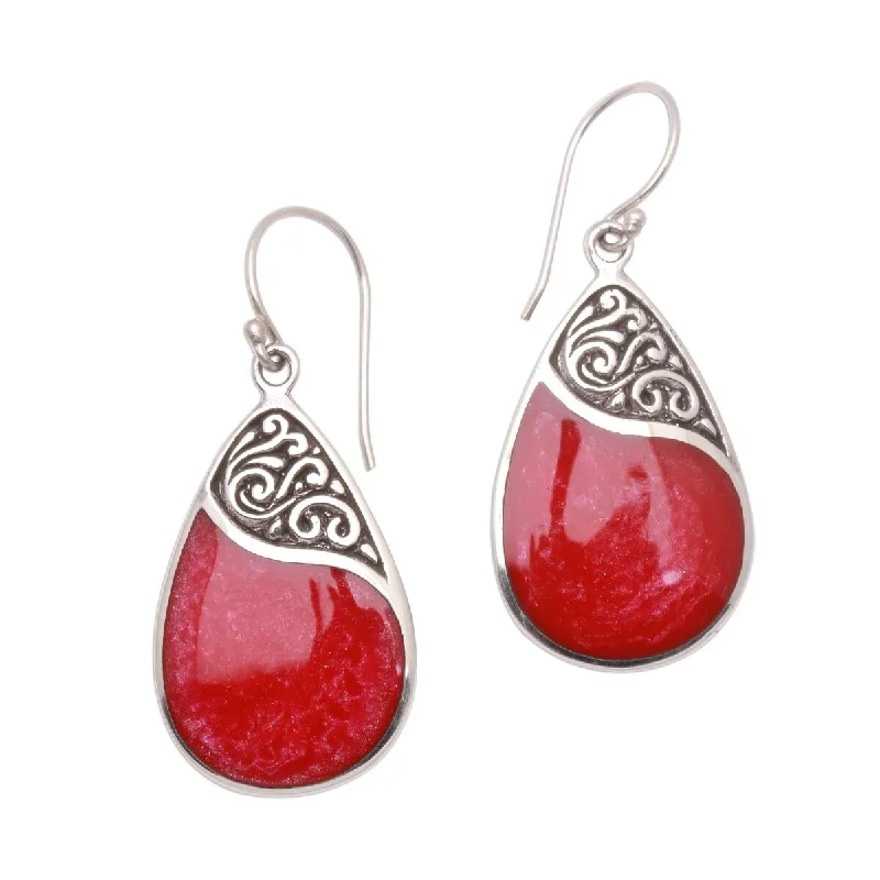 Bud-shaped earrings-NOVICA Bali Pear, Sterling silver and resin dangle earrings - 1.7" L x 0.7" W x 0.1" D