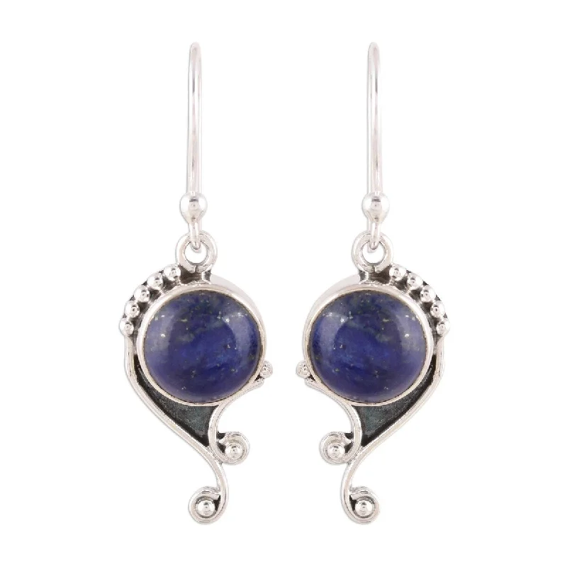 Fine-etched earrings-NOVICA Deep Sea Charm, Lapis lazuli dangle earrings