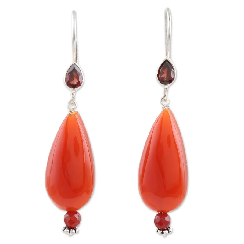 Decagonal stud earrings-NOVICA Fan the Flame, Carnelian and garnet dangle earrings - 2.1*0.5