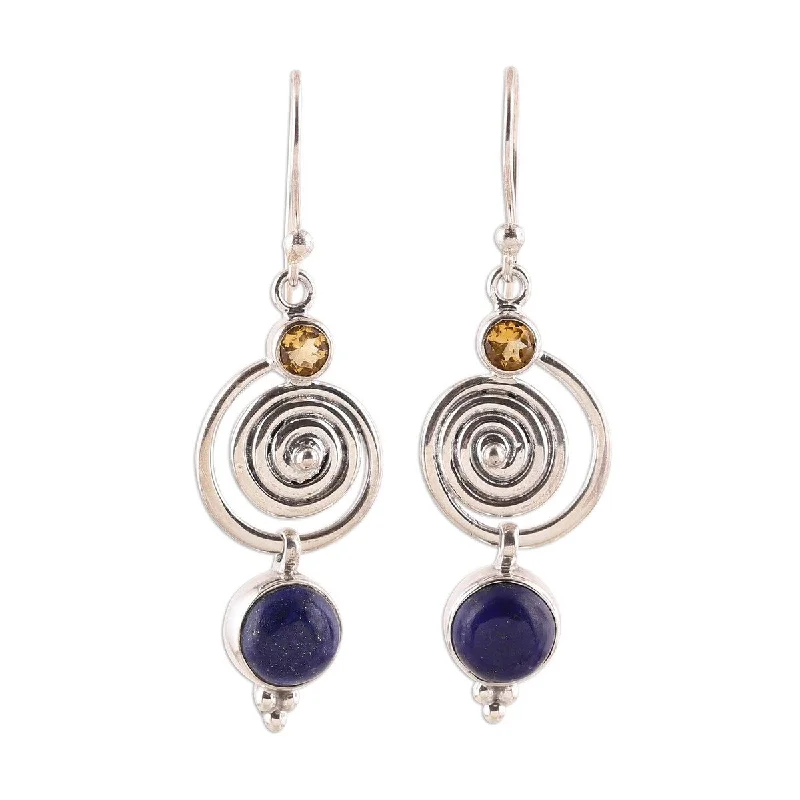 Chiseled gem earrings-NOVICA Gemstone Swirl, Lapis lazuli and citrine dangle earrings - 1.9*0.5