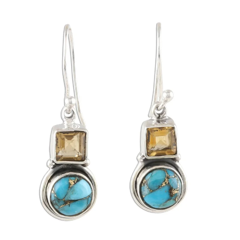 Lustrous citrine earrings-NOVICA Glittering Combo, Citrine and composite turquoise dangle earrings - 1.1*0.3