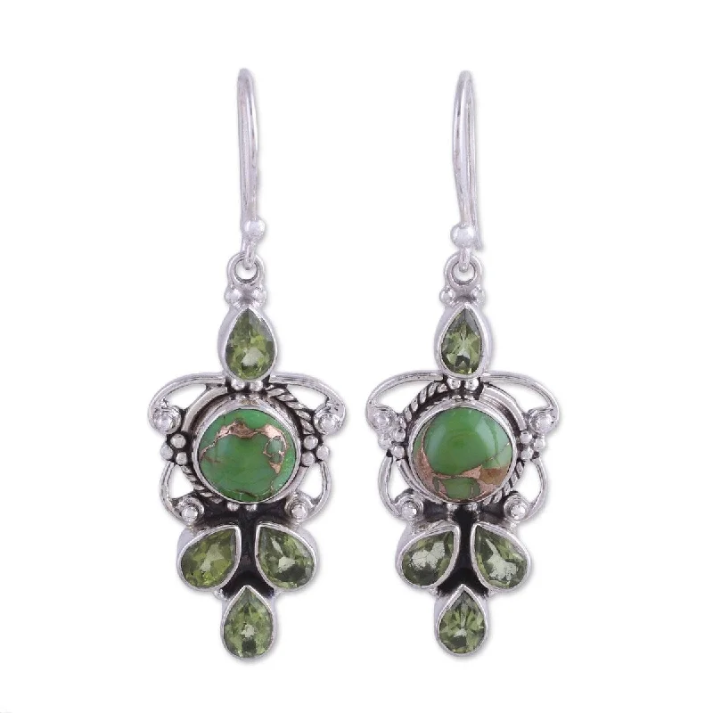 Wide-band earrings-NOVICA Glittering Green, Peridot dangle earrings - 1.9*0.6