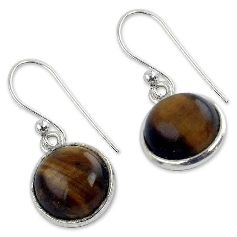 Sun flare earrings-NOVICA Handmade Lucky Hunch Tiger's Eye Sterling Silver Earrings (India) - 0.9*0.4