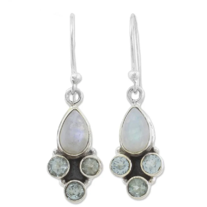 Rough rim earrings-NOVICA Handmade Rainbow Moonstone and Blue Topaz Dangle Earrings, 'Enthralling Sky in Blue' (India) - 1.5*0.4