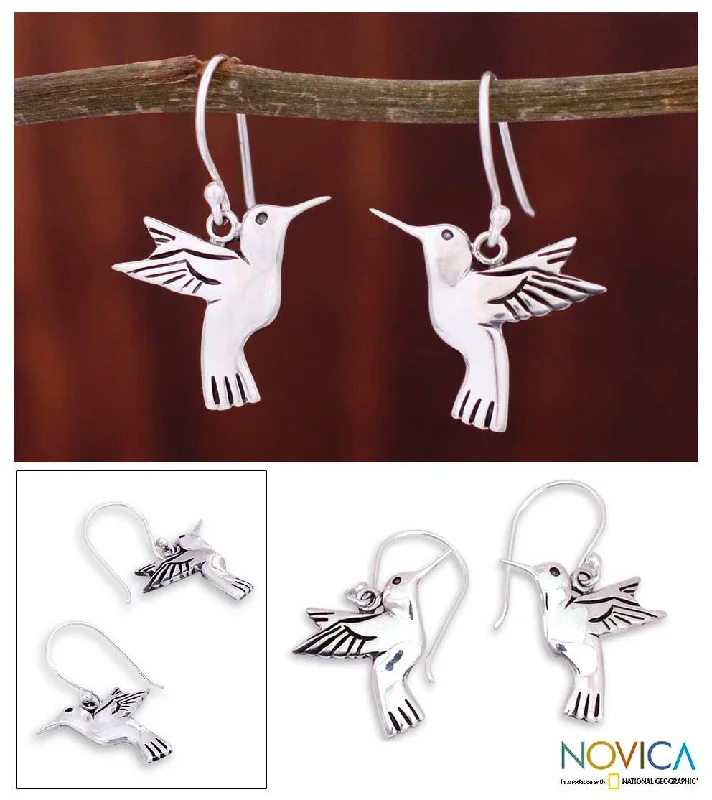 Deep-set stone earrings-NOVICA Handmade Silver 'Hummingbird Secrets' Earrings (Mexico) - 1.4*1