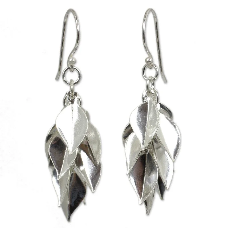 Textured earrings-NOVICA Handmade Silver Leaves Sterling Silver Earrings - 1.8*0.4