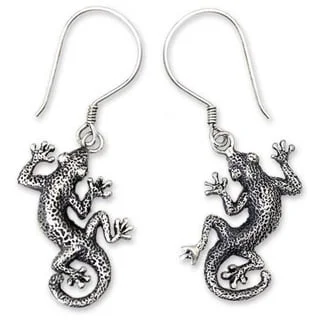 Open-dusk earrings-NOVICA Handmade Sterling Silver 'Gecko Shuffle' Earrings (Indonesia)