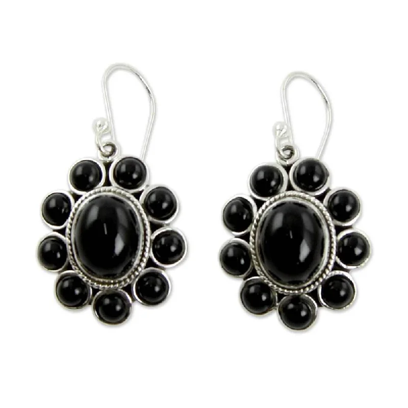 Floating gem earrings-NOVICA Handmade Sterling Silver Night Drama Onyx Earrings (India)