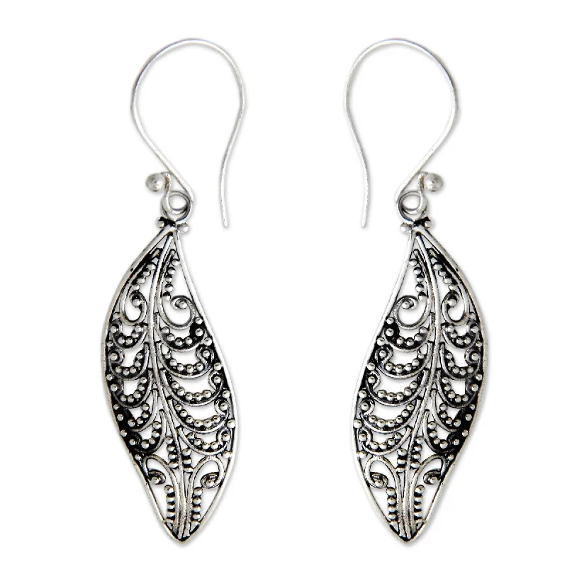 Fine-etched earrings-NOVICA Handmade Sterling Silver 'Plumeria Leaf' Earrings (Indonesia)